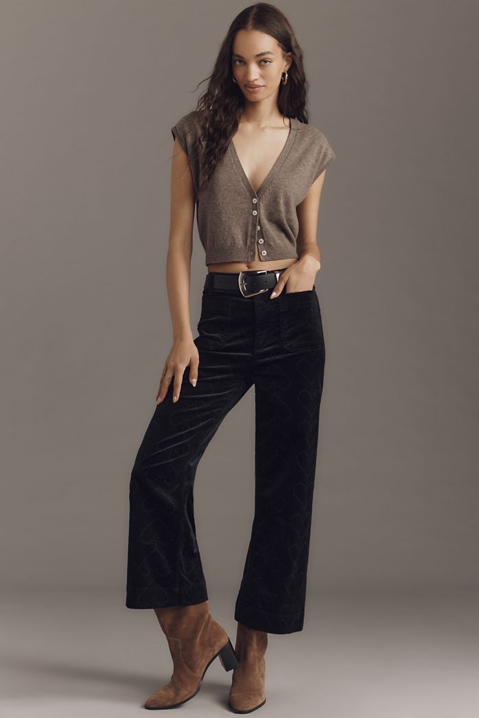 The Colette Crop Corduroy Heart-Print Trousers by Maeve