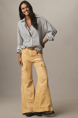 Pilcro Plush Corduroy Cargo Pants In Yellow