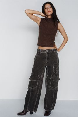 Pilcro Aero Corduroy Wide-Leg Cargo Pants