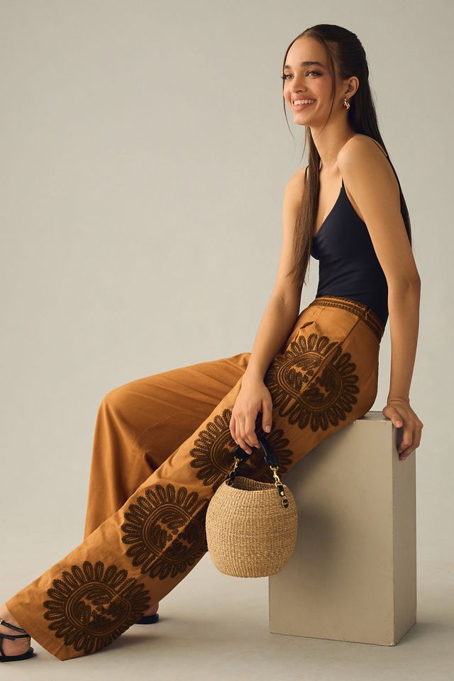 Ollari Embroidered Wide-Leg Pants #1