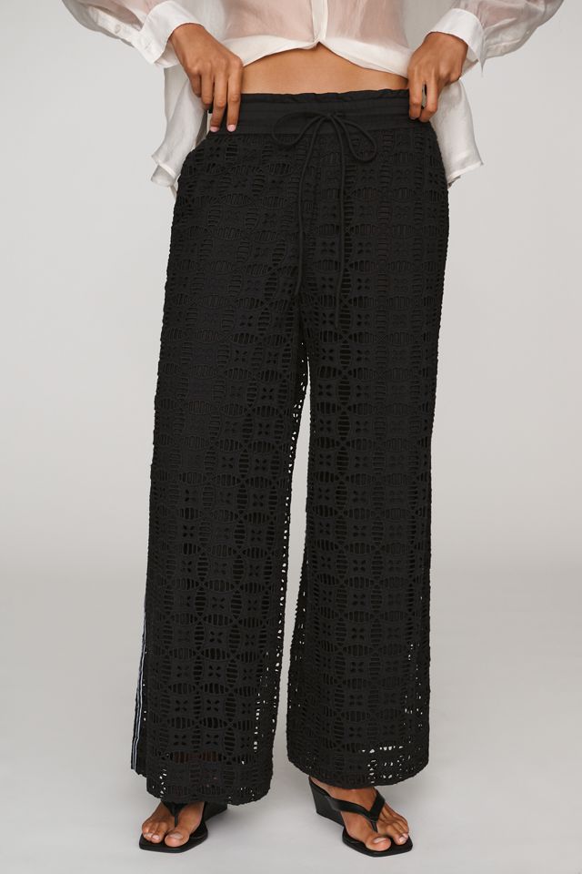 Ollari 100% Cotton Striped Cutwork Track Pants #1