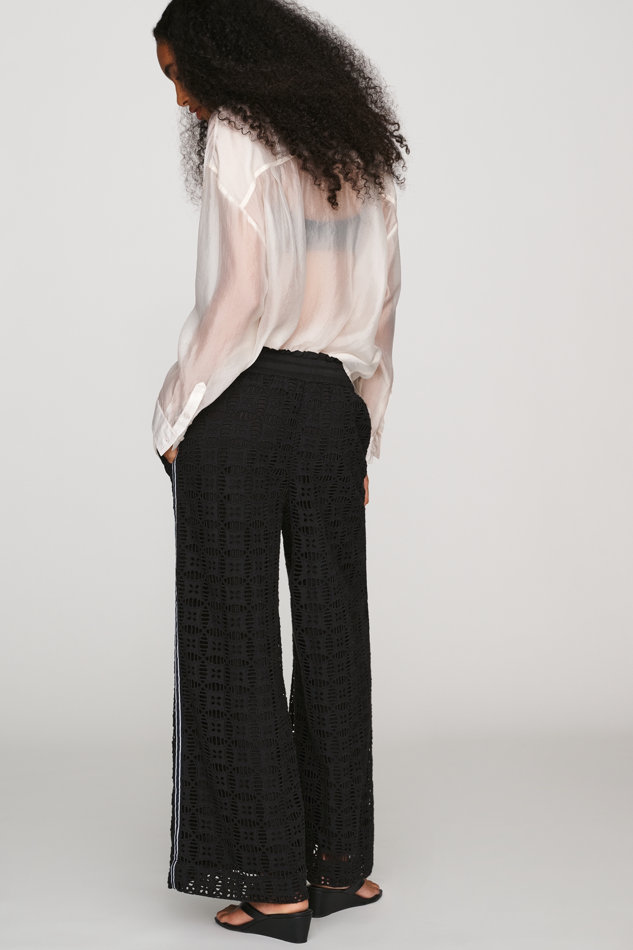 Ollari 100% Cotton Striped Cutwork Track Pants