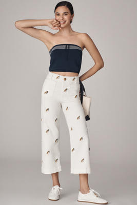 The Colette Embroidered Fishing Crop Wide-Leg Pants by Maeve product page