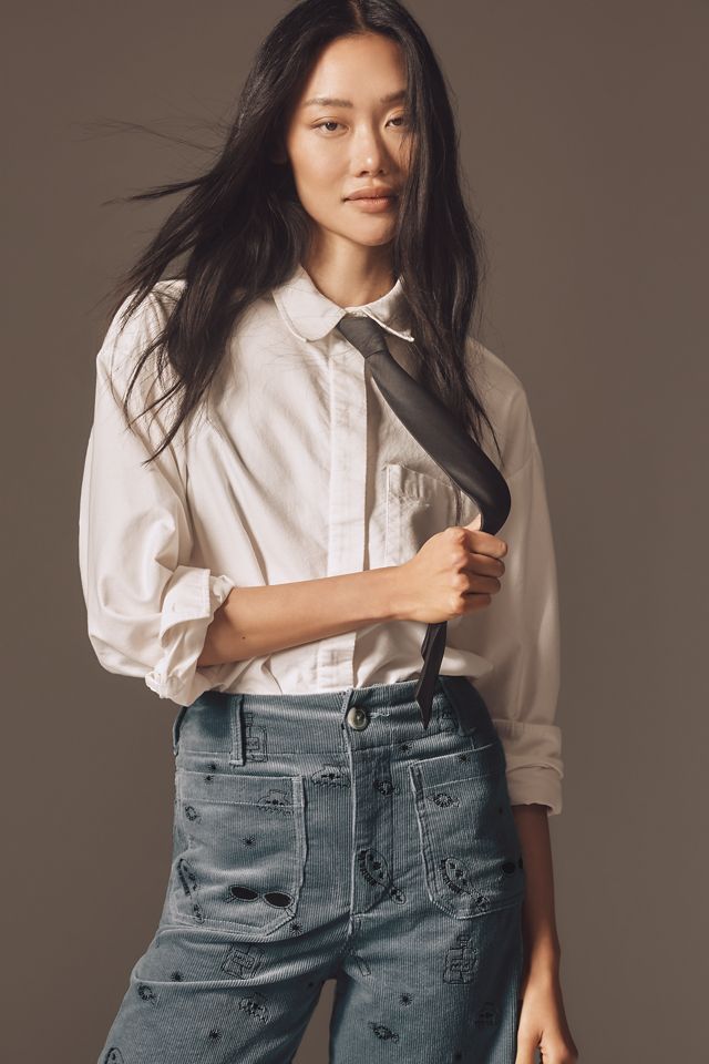 The Colette Crop Wide-Leg Embroidered Corduroy Pants by Maeve #2