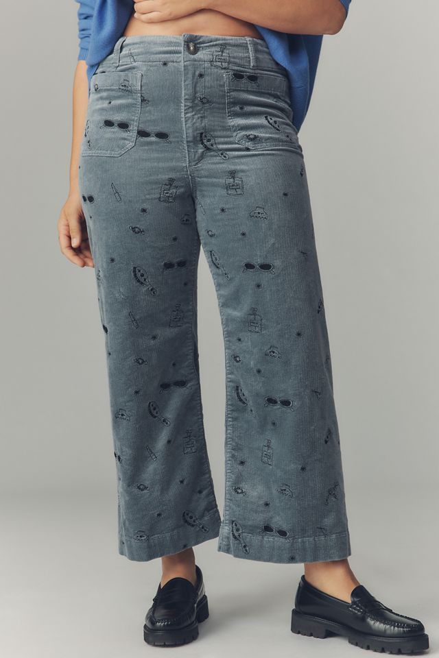 The Colette Crop Wide-Leg Embroidered Corduroy Pants by Maeve #6