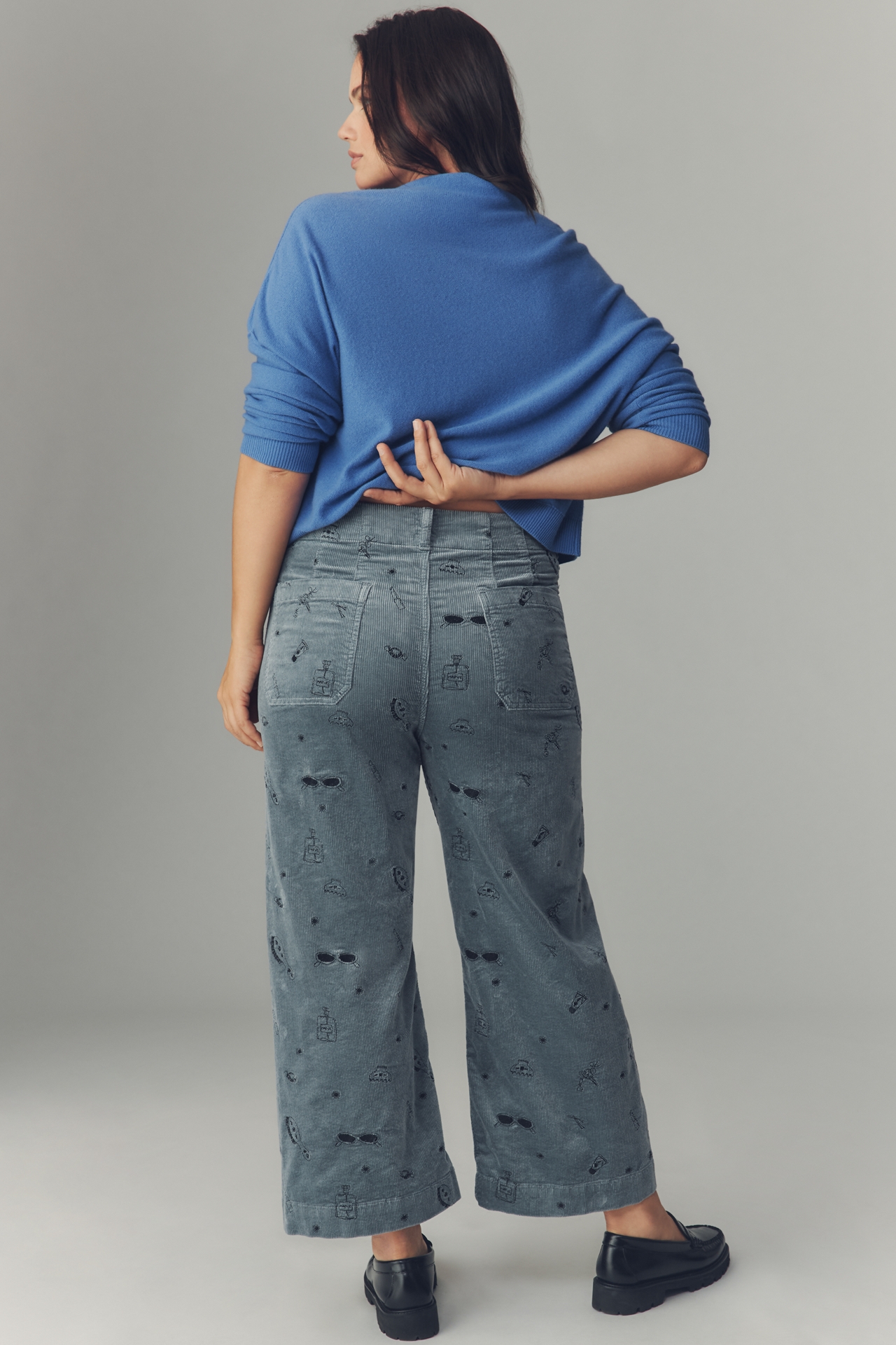 The Colette Crop Wide-Leg Embroidered Corduroy Pants by Maeve