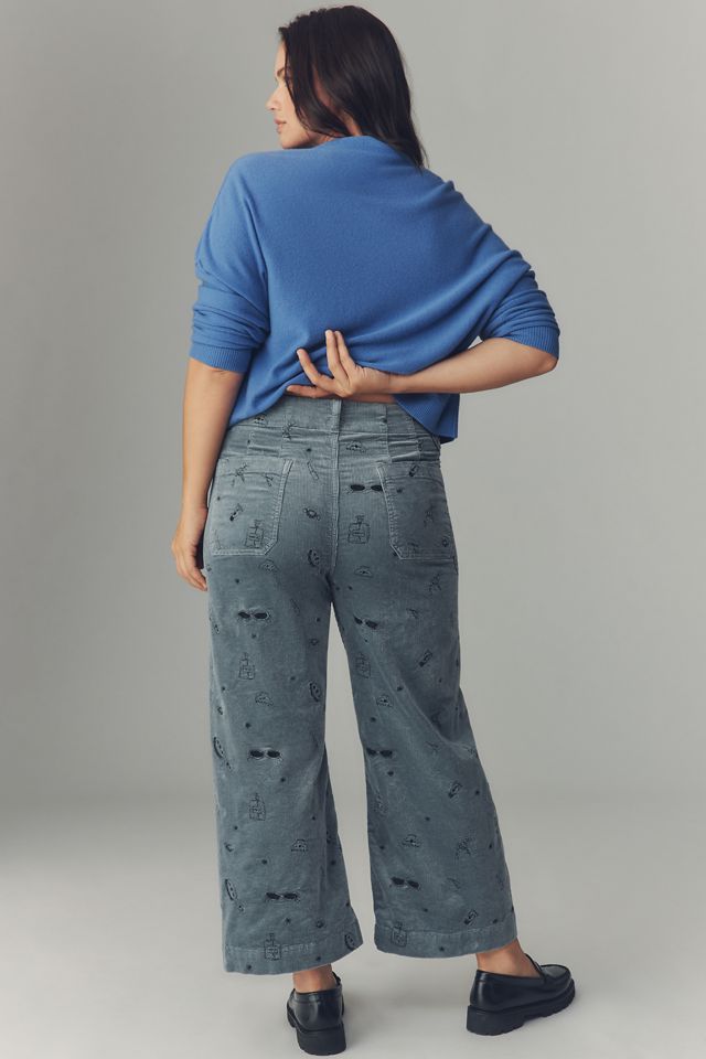 The Colette Crop Wide-Leg Embroidered Corduroy Pants by Maeve #7