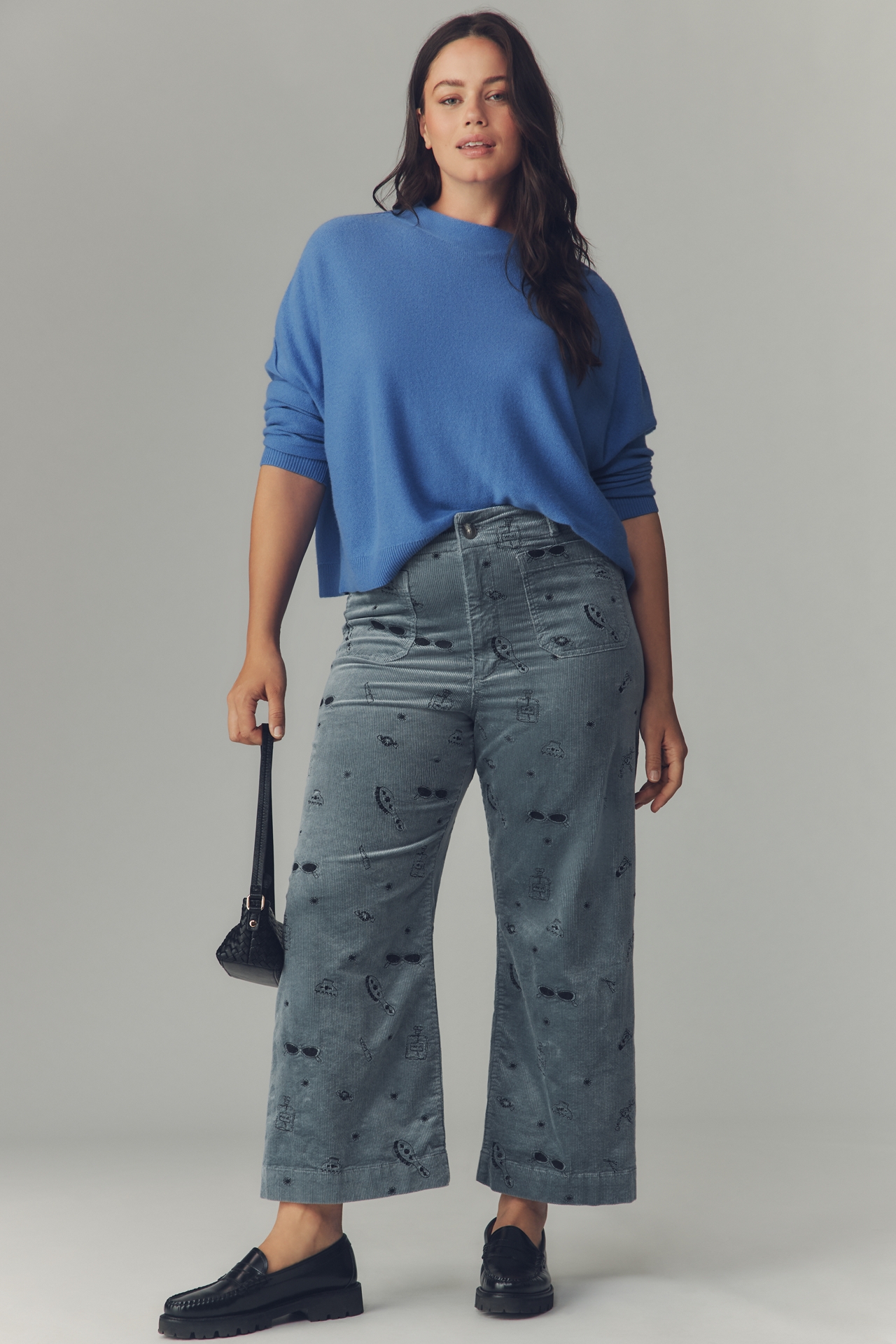 The Colette Crop Wide-Leg Embroidered Corduroy Pants by Maeve