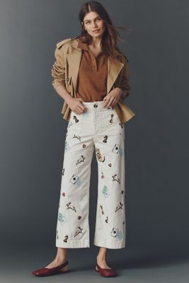 Los Pantalones Corduroy de Pierna Ancha Crop Colette Estampados