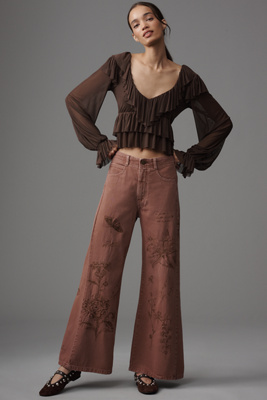 Pilcro The Adi Mid-rise Flare Novelty Pants By  In Brown