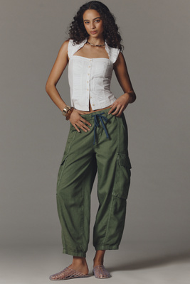 Pilcro Linen Cotton Jogger Pants In Green