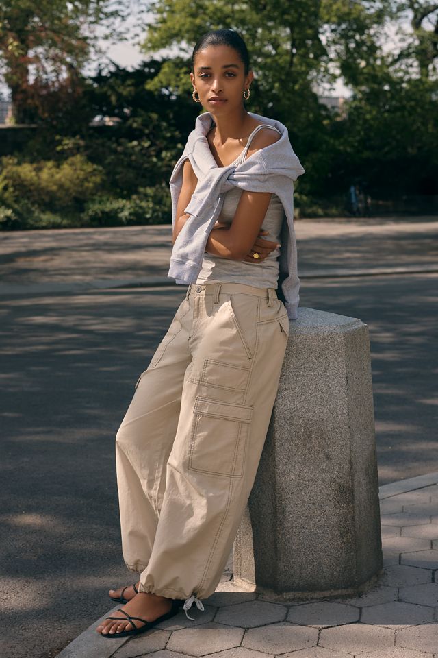 By Anthropologie Linen Cotton High Rise Wide Leg Utility Pants #7