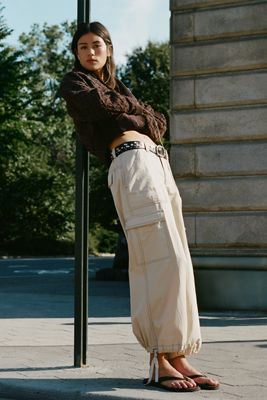 By Anthropologie Linen Cotton High Rise Wide Leg Utility Pants