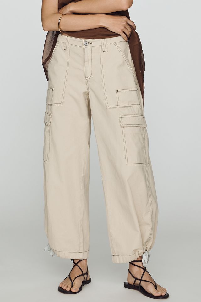 By Anthropologie Linen Cotton High Rise Wide Leg Utility Pants