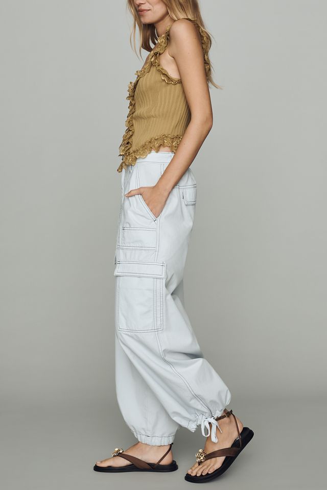 By Anthropologie Linen Cotton High-Rise Wide-Leg Cargo Pants #3