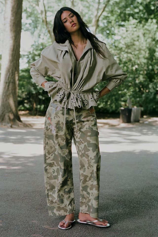 The Kayden High-Rise Camo Carpenter Barrel Trousers by Pilcro #1