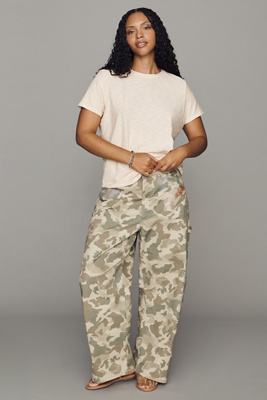 Pilcro Kayden Camo High-rise Carpenter Barrel Pants In Green