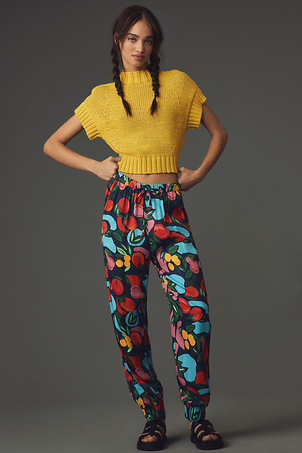 Farm Rio X Anthropologie Fruit Printed Joggers Pants In Blue