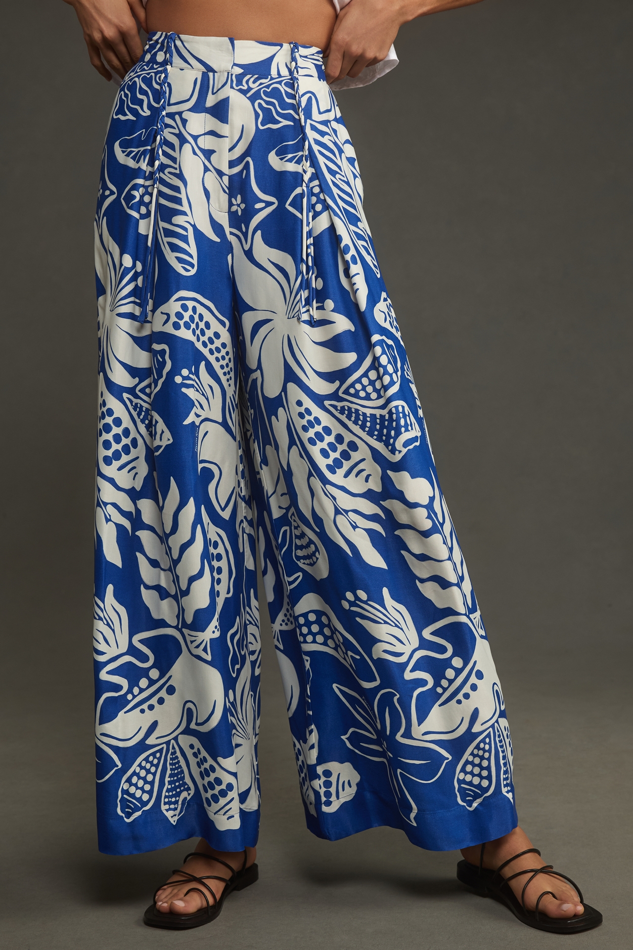 Farm Rio x Anthropologie Tropical Satin Wide-Leg Pants