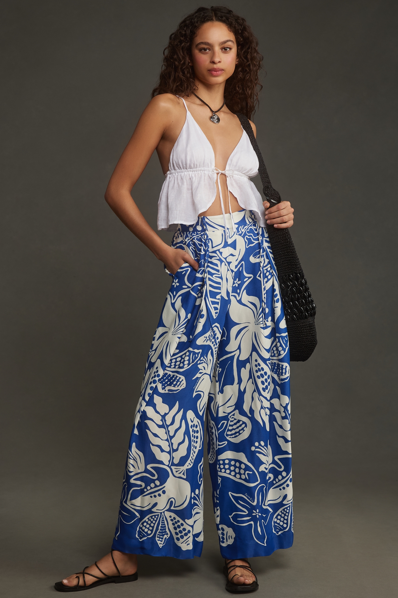 Farm Rio x Anthropologie Tropical Satin Wide-Leg Pants