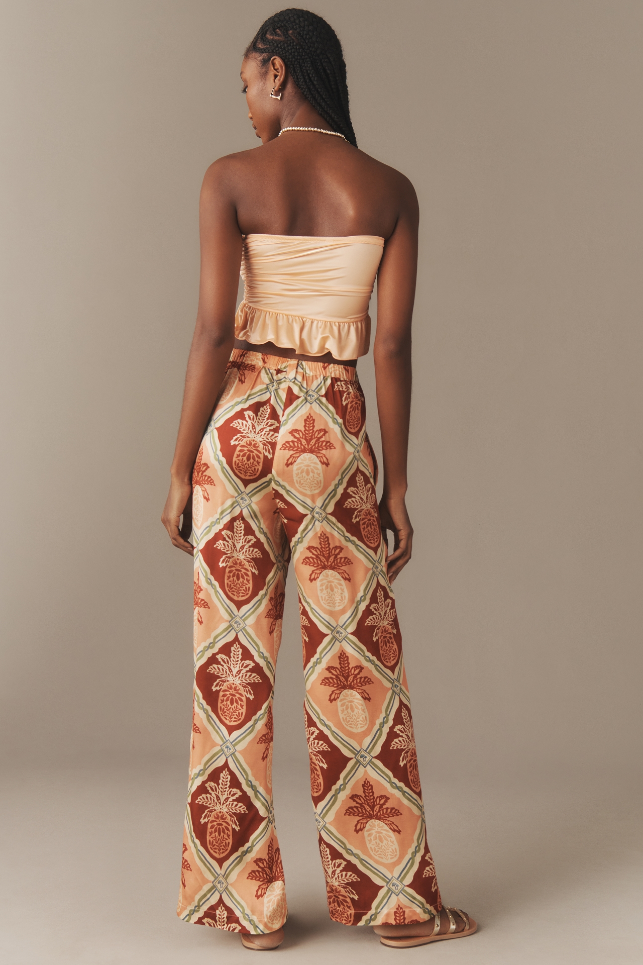 Farm Rio x Anthropologie Pineapple Satin Wide-Leg Pants