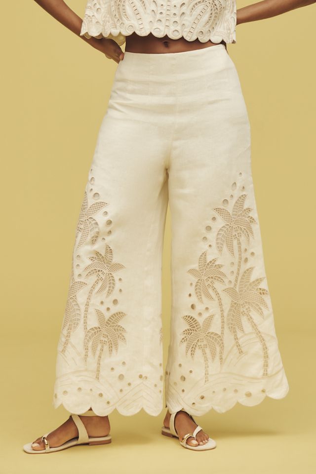 Farm Rio x Anthropologie Embroidered Palm Linen Pants #1