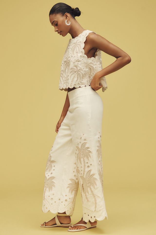 Farm Rio x Anthropologie Embroidered Palm Linen Pants #2