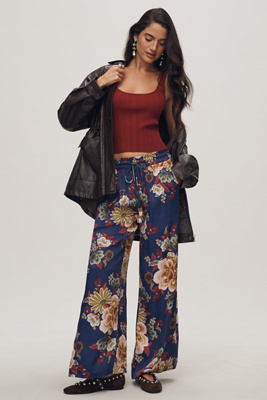 Farm Rio X Anthropologie Floral Wide Leg Pants In Blue