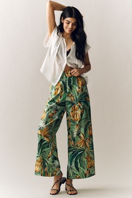 Farm Rio x Anthropologie Linen Blend Daisy Wide-Leg Pants