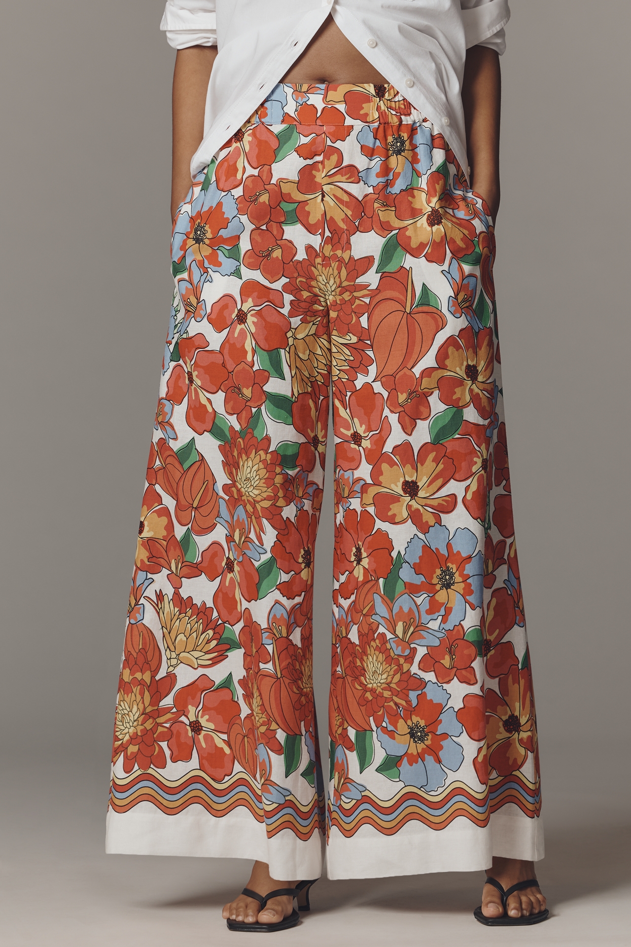 Farm Rio x Anthropologie Linen Blend Wide-Leg Pants