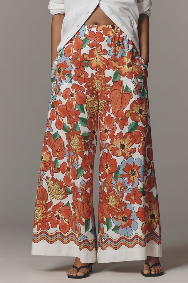 Pantaloni a Gamba Larga in Misto Lino Farm Rio x Anthropologie #1