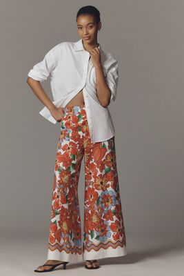 Farm Rio x Anthropologie Linen Blend Daisy Wide-Leg Pants