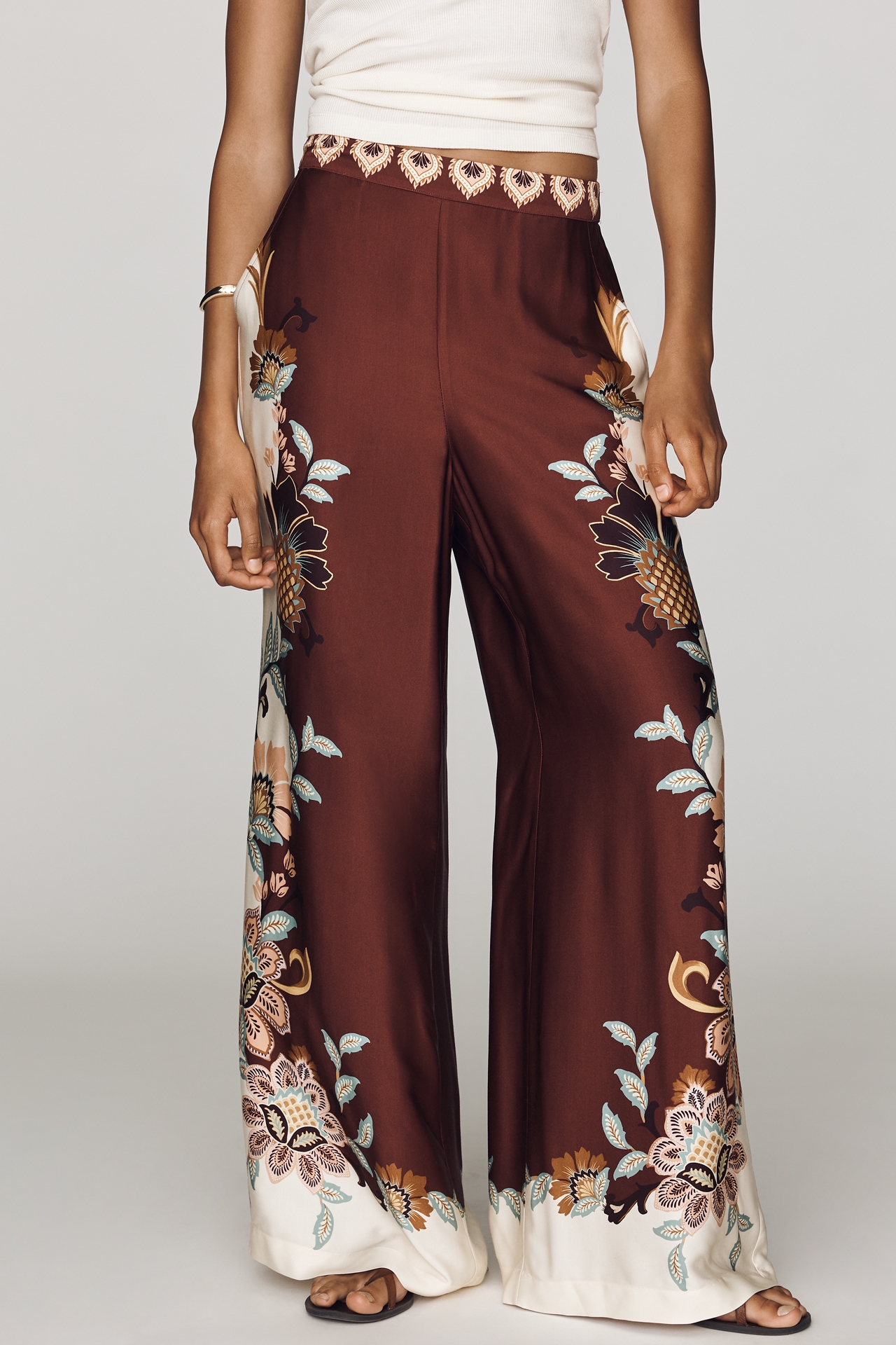 Farm Rio x Anthropologie Sateen Wide-Leg Pants