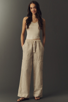 Scotch & Soda Cotton Linen Noa Wide-leg Pants In Nude