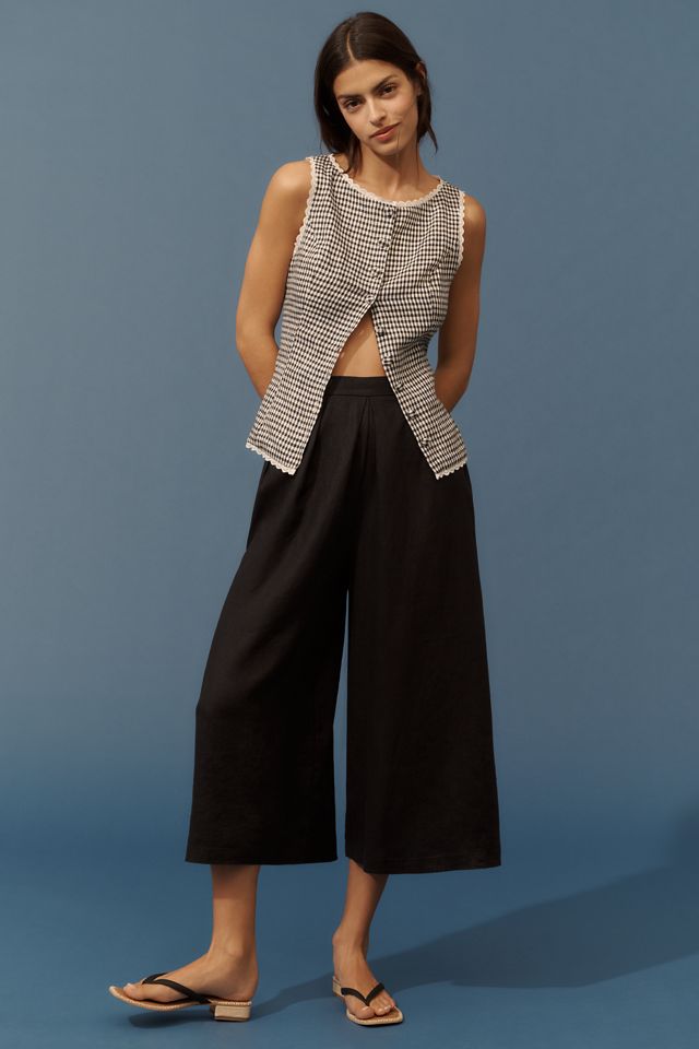 By Anthropologie Linen Pleated Culotte Trousers #2