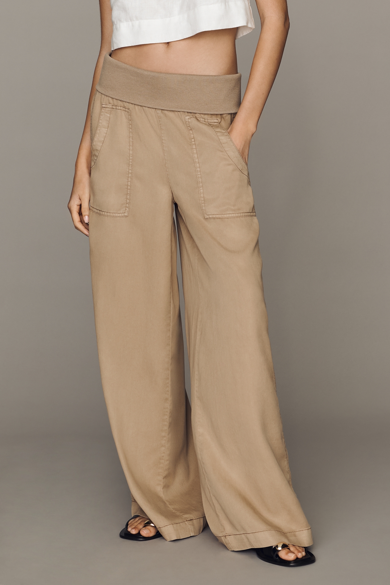 Pilcro Wide-Leg Knit Fold-Over Pants