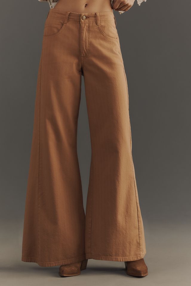 The Adi Mid-Rise Frayed Relaxed Flare Pants by Pilcro: Herringbone Edition #1