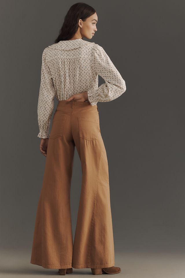 The Adi Mid-Rise Frayed Relaxed Flare Pants by Pilcro: Herringbone Edition #2