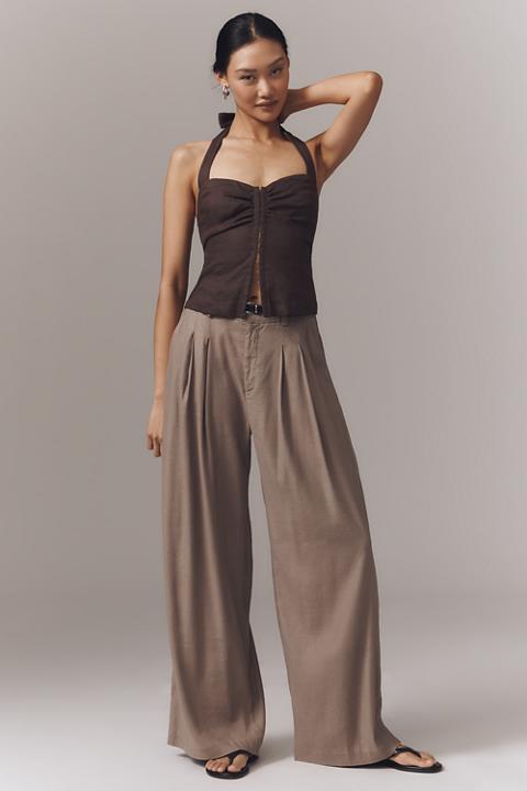 The Avery Linen Pleated Wide-Leg Trousers by Maeve