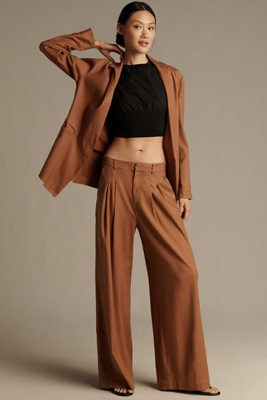 The Avery Linen Pleated Wide-Leg Trousers by Maeve