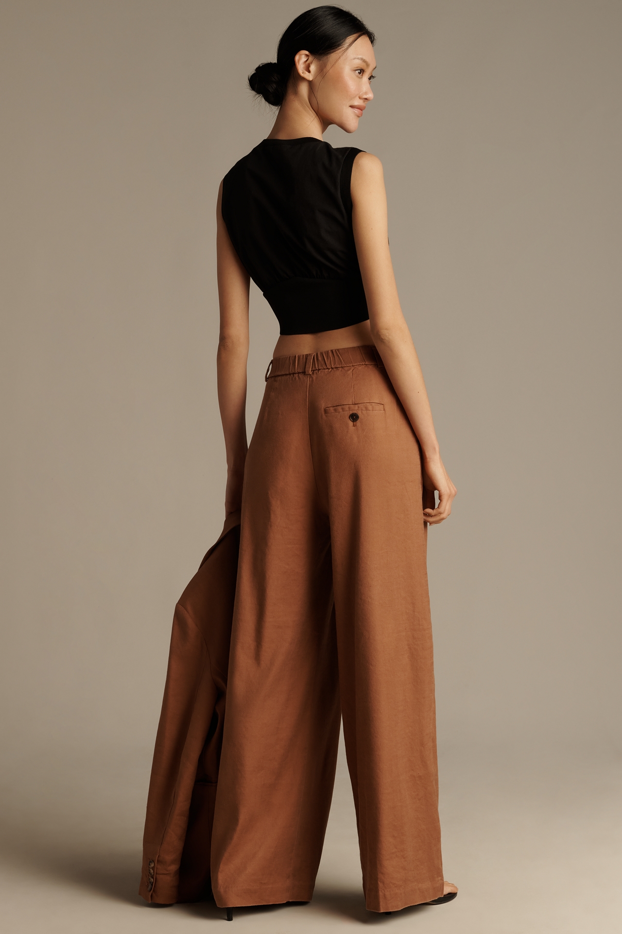 The Avery Linen Pleated Wide-Leg Trousers by Maeve