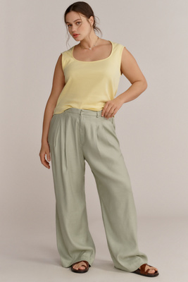 Shop Maeve The Avery Pleated Wide-leg Trousers By : Linen Edition Pants In Green