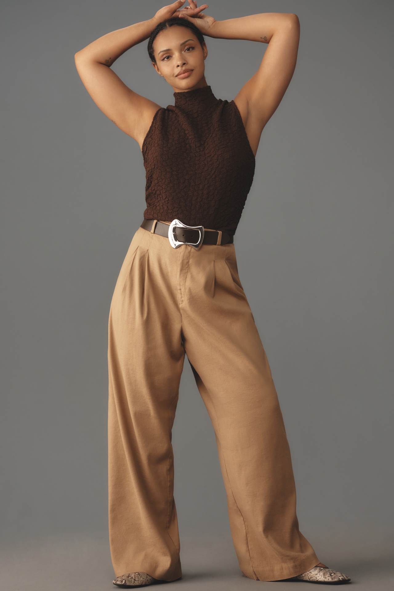 Maeve Linen Wide-Leg Trouser Pants