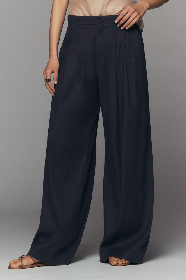 Avery European Linen Stretch Pleated Wide Leg Trousers | Anthropologie