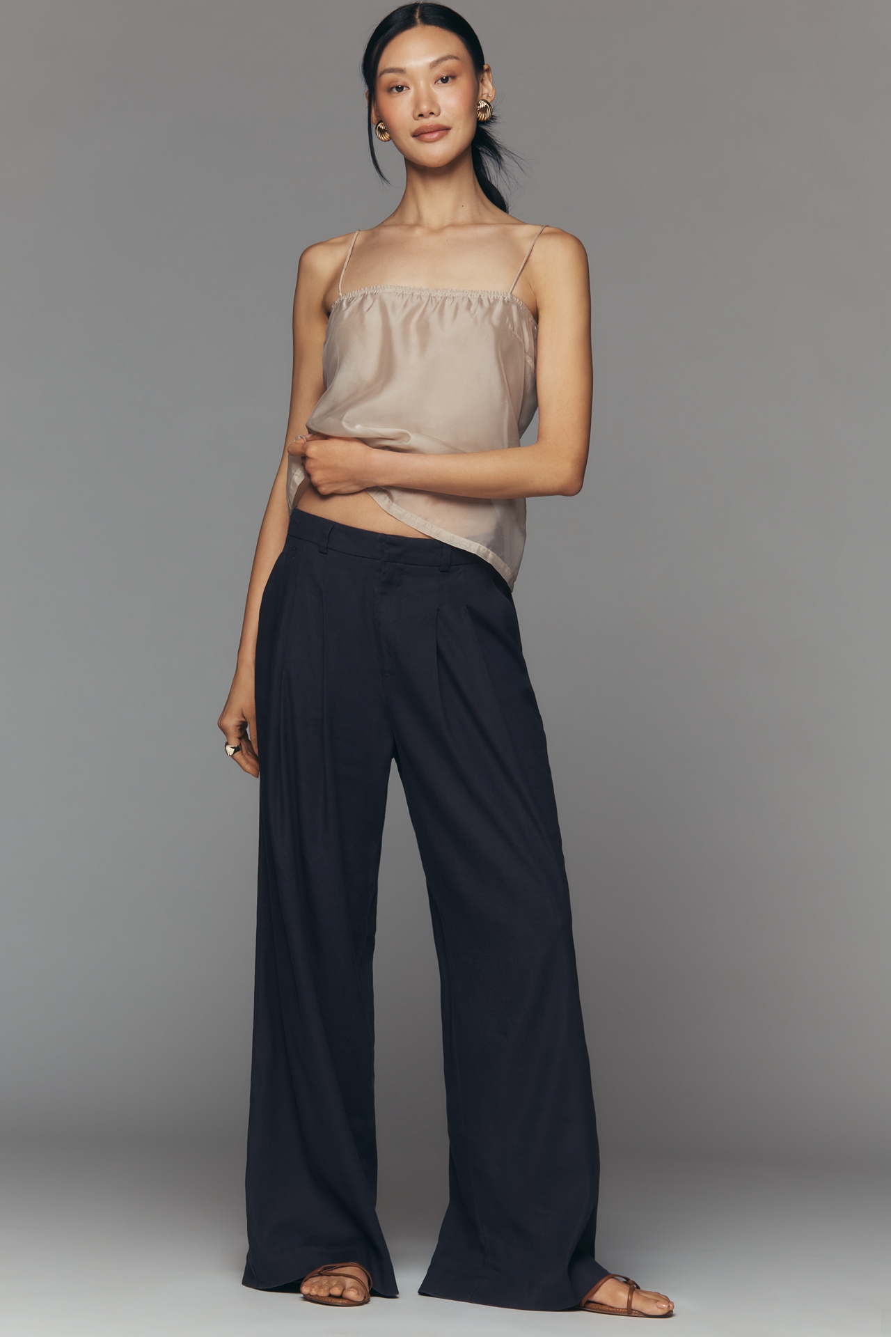 Avery Linen Stretch Pleated Wide Leg Trousers