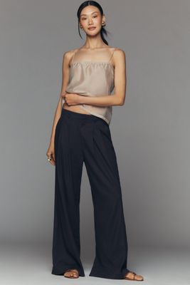Avery European Linen Stretch Pleated Wide Leg Trousers