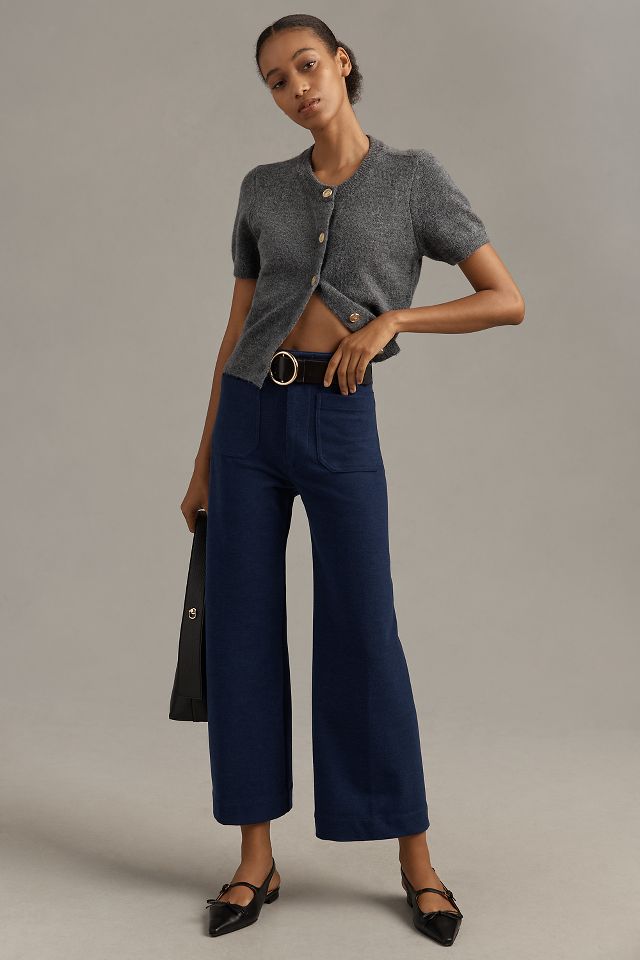 Knit wide leg cropped pants hotsell