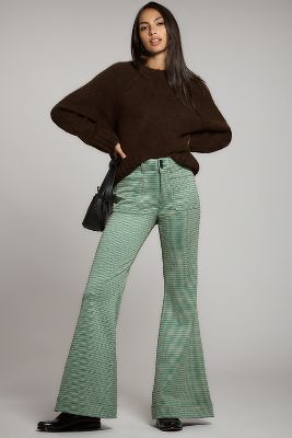 Shop Maeve Plaid Mega-flare Knit Pants In Multicolor