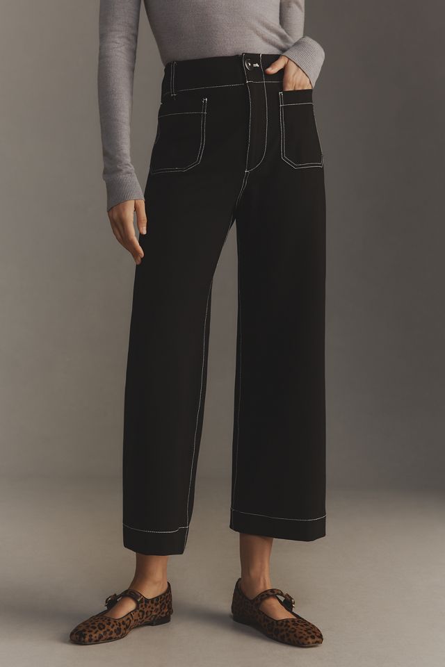 The Colette Ponte Contrast-Stitch Crop Wide-Leg Pants by Maeve #3