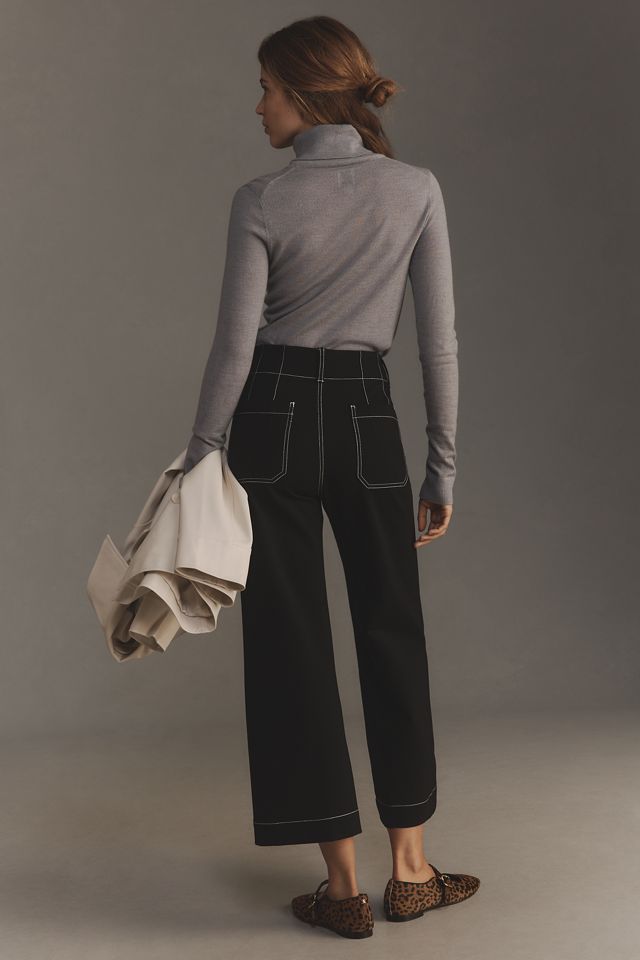 The Colette Ponte Contrast-Stitch Crop Wide-Leg Pants by Maeve #1